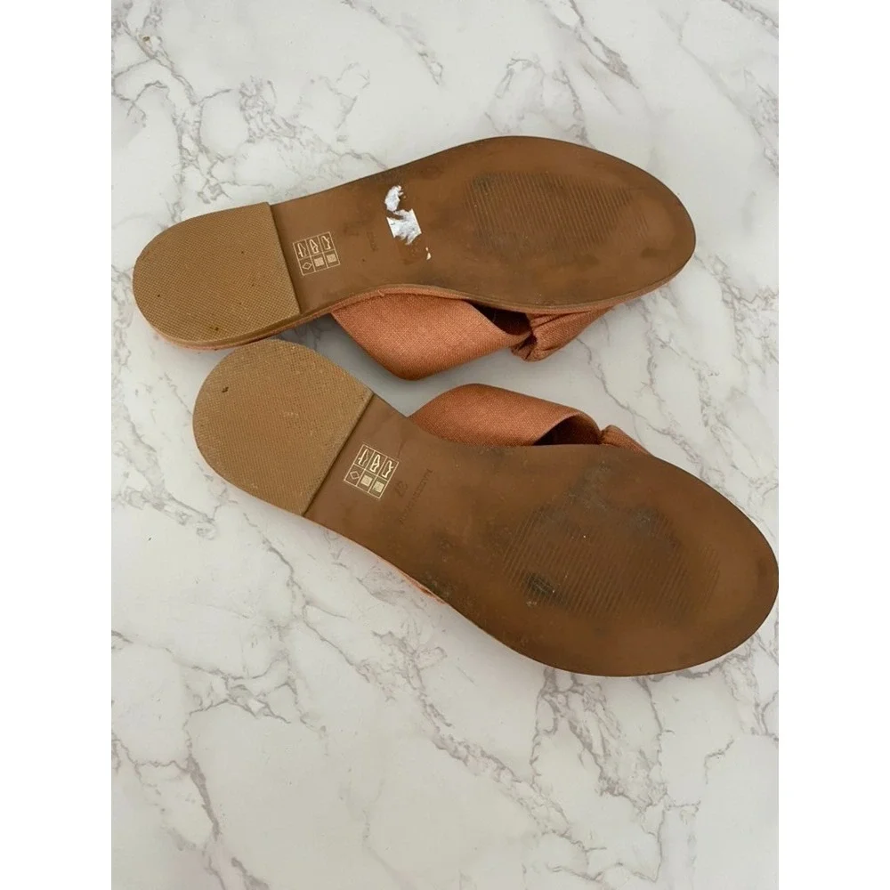 Garnet Hill Linen Crossover Slides Sandals Slippers Sz 37 (US 6.5) Resort Beach